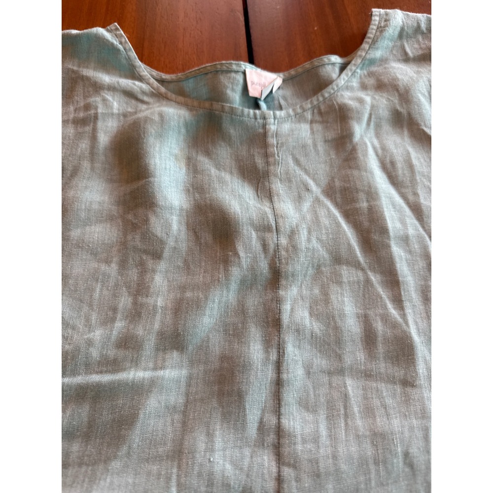 Pure Jill J. Jill Garment Dyed Linen Top Sage Green Boxy Short Sleeve Large